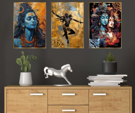 Set of Three Wall Paintings for Wall Dacoration Golden Framed Wall Paintings for Living Room & Bedroom Wall Art for Home Decoration & Office Wall Décor (18x12 inch CH-GD3-2)