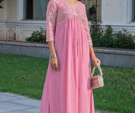 Women's Rayon embroidery work Georgette Fit & Flare Dress