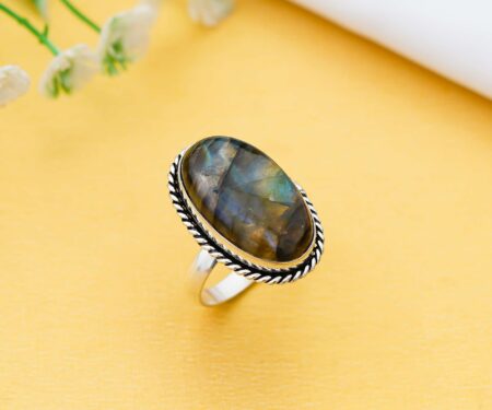 Arts Crystal Products Natural Labradorite Ring Set for Women,Vintage Joint Knuckle Stackable Rings Oval Gemstone Ring
