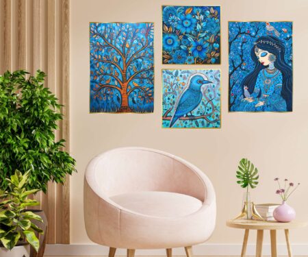 Set of Four Wall Paintings for Wall Dacoration Golden Framed Wall Paintings for Living Room & Bedroom Wall Art for Home Decoration & Office Wall Décor (13x10 inch CH-GD4-2)