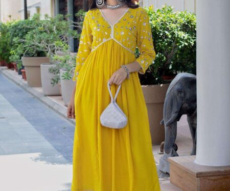 Women's Rayon embroidery work Georgette Fit & Flare Dress