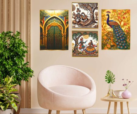 Set of Four Wall Paintings for Wall Dacoration Golden Framed Wall Paintings for Living Room & Bedroom Wall Art for Home Decoration & Office Wall Décor (13x10 inch CH-GD4-6)