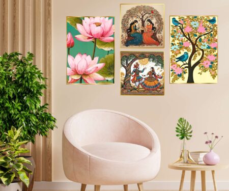 Set of Four Wall Paintings for Wall Dacoration Golden Framed Wall Paintings for Living Room & Bedroom Wall Art for Home Decoration & Office Wall Décor (13x10 inch CH-GD4-11)