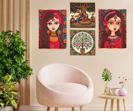 Set of Four Wall Paintings for Wall Dacoration Golden Framed Wall Paintings for Living Room & Bedroom Wall Art for Home Decoration & Office Wall Décor (13x10 inch CH-GD4-12)