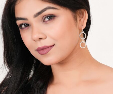 Women's Silver Circle Long Three Rhinestone Unique Western Earrings for Women Party Wear