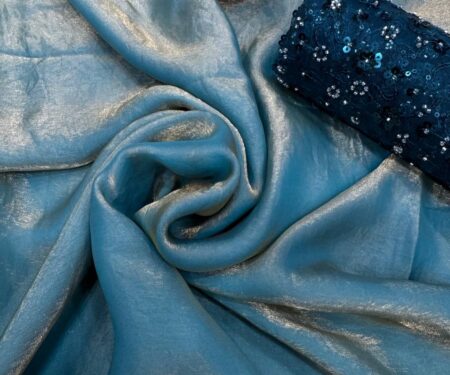 Women's Lustrous Teal Tissue Silk Saree with All-Over Sequin Embellished Blouse Piece