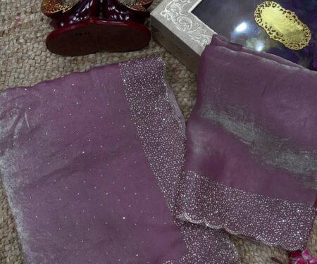 Women's Luxurious Shimmering Grey Organza Saree with Intricately Embroidered Black Blouse - Perfect for Festive & Evening Wear