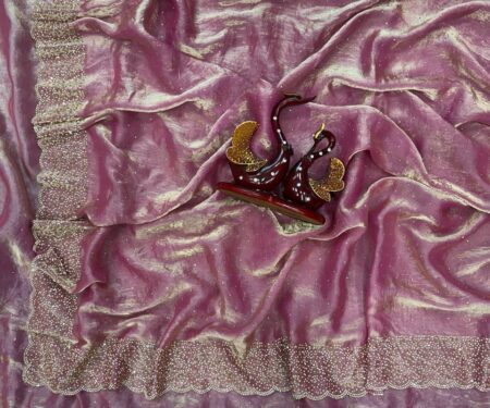 Women's Shimmering Ice Blue Georgette Saree with All-Over Diamond & Sequin Embellishments – Complete with Heavily Worked Border for Festive & Wedding Wear