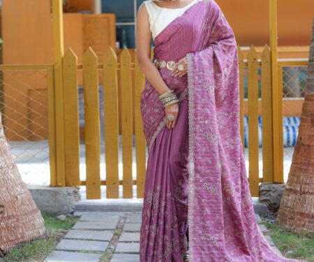 Women's Royal Prussian Blue Georgette Saree with Intricate Silver Thread & Mirror Work Embroidery – Perfect for Festive & Wedding Celebrations