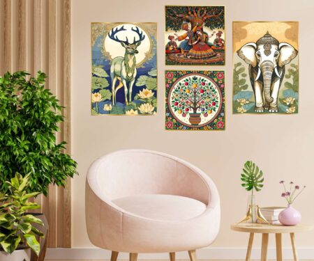 Set of Four Wall Paintings for Wall Dacoration Golden Framed Wall Paintings for Living Room & Bedroom Wall Art for Home Decoration & Office Wall Décor (13x10 inch CH-GD4-14)
