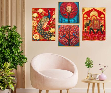 Set of Four Wall Paintings for Wall Dacoration Golden Framed Wall Paintings for Living Room & Bedroom Wall Art for Home Decoration & Office Wall Décor (13x10 inch CH-GD4-15)