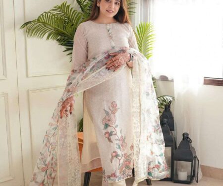 Women's Lilan Cotton Floral Printed Straight Pakistani Kurti with Pant and Dupattta