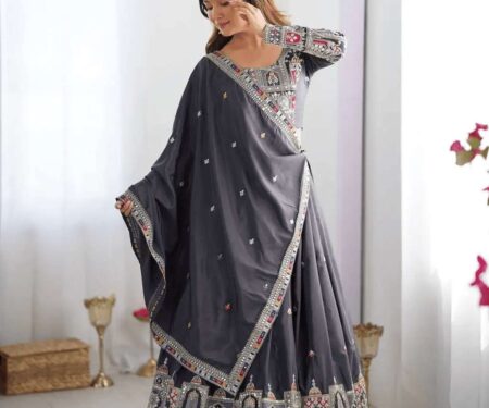 Women's Crepe Silk Sequence Embroidery and Zari Work Rajsthani Lehenga Choli with Dupatta