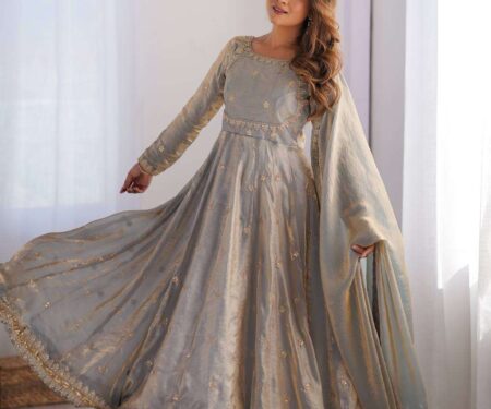 Women's Fandy Silk Coding with Sequnce work Long Anarkali Kurti Gown With Dupatta