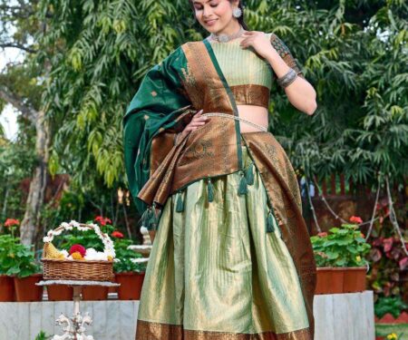 Women's Tussar Silk Patola Print Lehenga Choli Dupatta Set