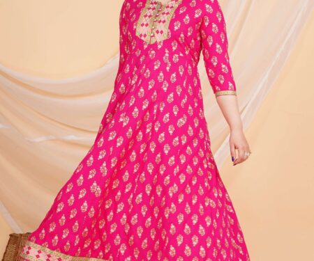 Women's Rayon Printed Anarkali Short Kurti Gown