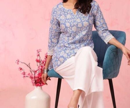 Women's Rayon Floral Printed Straight Short Kurti Set