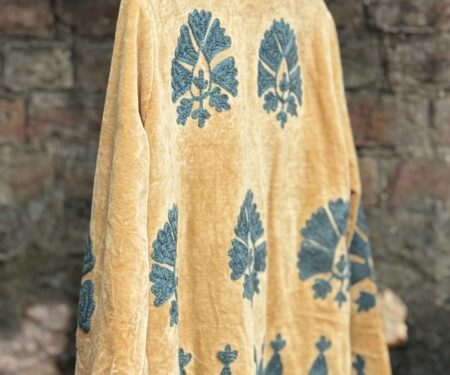 Womens Orange Velvet Embroidered Jacket with Floral Design