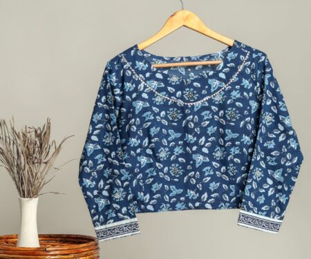 Handmade Block Print Cotton for Women ? Ethnic Floral Printed Top with Long Sleeves