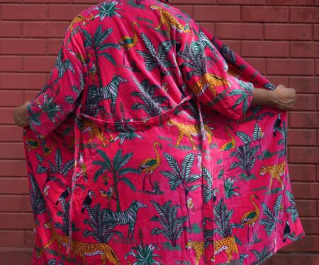 Womens Pink Velvet Embroidered Jacket with Floral Design