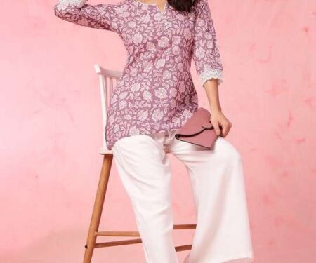 Women's Rayon Floral Printed Straight Short Kurti Set