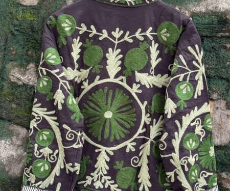 Womens Purple Velvet Embroidered Jacket with Floral Design